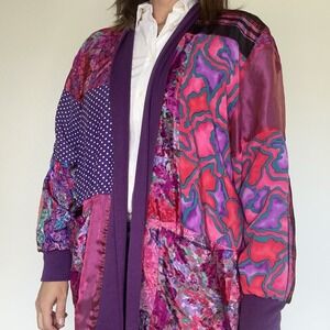 MAGGIE SHEPHERD AUSTRALIA Jacket PATCHWORK Large Top VTG 90s Funky Pink Purple